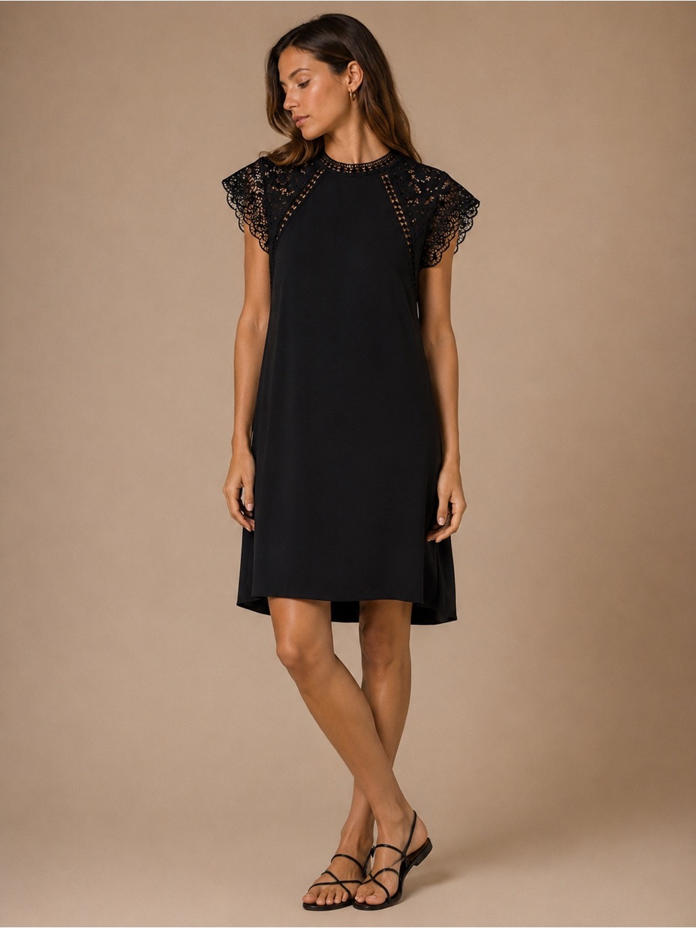 Zara Black Lace-Trim Flutter Sleeve Sheath Dress Size Medium